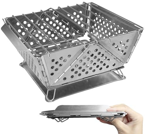 Hornillo de leña para camping – Parrilla de carbón para barbacoa, hornillo plegable antioxidante de acero inoxidable | Hornillo de camping resistente a los arañazos de c