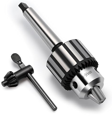 5/8 (16mm) Drill Chucks, Power Drill Chucks with K32 Chuck Key for Drill Press Lathe, MT2 Shank Handle, 2 Morse Taper Arbor (B18), Heavy Duty Drill Attachments, Jaw Tightening Key