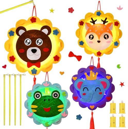 Laternen Bastelset, 4 Stk Laternen Bastelset für Kinder, Laterne Kinder Tragbare DIY Selbstgebaute Laterne mit Laternenstab für St. Martin Halloween Weihnachten Geburtstage Karneval Hochzeiten Partys