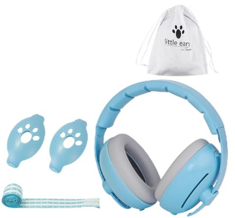 Generico Protezione per Bambini, 2 in 1 Cuffie Neonato Antirumore con 2 Fasce Morbide, Paraorecchie Elastiche Regolabili, Protezione dell'udito per Bambini 0 a 48 Mesi (2-IN-1 BLU)