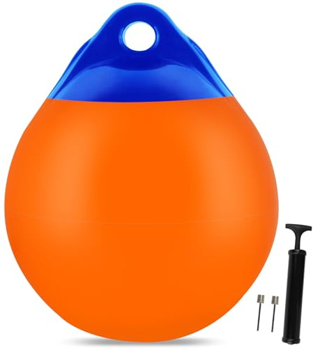 VEITHI 1 Pack 15 x 18 in Orange Mooring Buoy Boat Buoy Balls Anchor Buoy Float Round Boat Fenders,Vinyl Inflatable Anchor Ball for Boat with Pump,Large Dock Bumpers for Lake/Anchoring/Marker