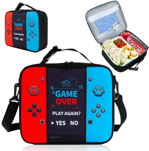 Easozoom Game Console Insulated Lunch Bag lonchera for Teen Boy Kid Gamer Lunch Box Bento Reusable Large Capacity Portable Waterproof Leakproof with name tag to School Office Picnic (1PCS Lunch Bag)