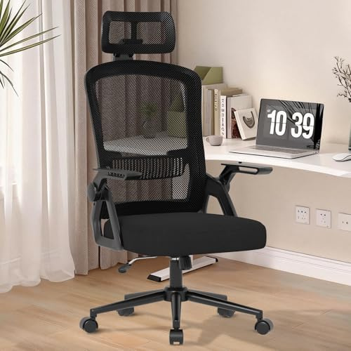 naspaluro Silla Oficina Ergonómica con Reposacabezas Ajustable Negro | Silla Escritorio Reposabrazos Ajustable, Giratoria con Soporte Lumbar, Asiento Transpirable de Malla, Silla Giratoria