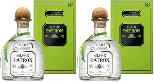 PATRÓN Silver Premium Tequila, 40% vol., 70 cl / 700 ml, Tequila 100% de agave, elaborado artesanalmente en México, en pequeñas cantidades, con el mejor agave Azul Weber (Paquete de 2)
