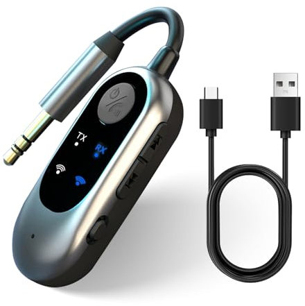 2-in-1 Bluetooth 5.3 Transmitter and Receiver, Wireless Audio Adapter for Dual Headphones, 3.5mm AUX and Type-C Support, Long Battery Life, Compatible with iPad/Tablets, Airplane, Car, Home Stereo