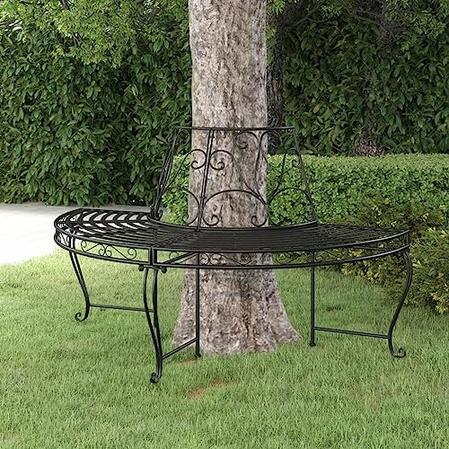 Home Outdoor SonstigesHalbrunde Baumbank Ø160 cm Schwarz Stahl