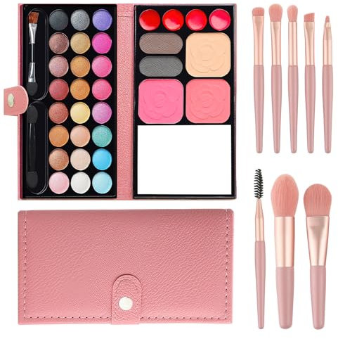 UOCAI Schminksets für Mädchen,Kinderschminke Set Mädchen,33 Farben waschbarer Kinderschminkspielzeug,Make-up-Set für Kinder,Kinder Lidschatten mit 8 Pinsel,ungiftige Kinderkosmetik für Bühne,Party