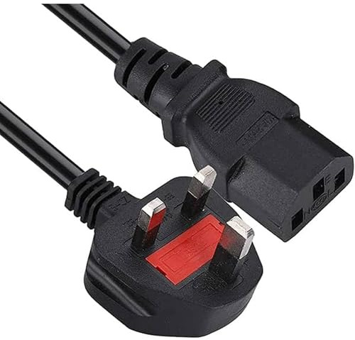 Generic 3-Pin UK Power Cable, Black, 1.5m, Male-to-Female, Heavy Duty, Compatible with Laptops, PCs, Monitors, Printers