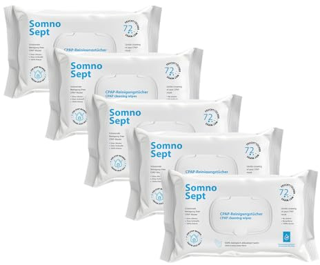 SomnoSept CPAP-Reinigungstücher – 5 x 72 Stück (5er Pack) – Schnelle Reinigung von CPAP-Maske - für guten Maskensitz - weiche Maskentücher aus 100% Viskose - geruchsneutral - dermatologisch getestet