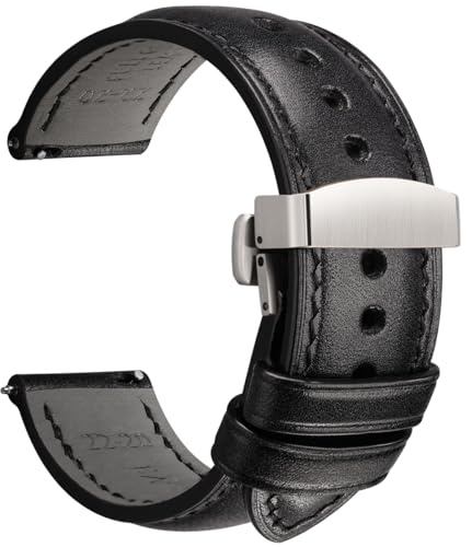REZERO Leder Uhrenarmbänder, Handgefertigte Armbänder mit Schnellverschluss, Luxuriöse Armbänder aus Vollnarbigem, Pflanzlich Gegerbtem Leder, Ersatzarmbänder für Herren 19/20/21/22/24mm