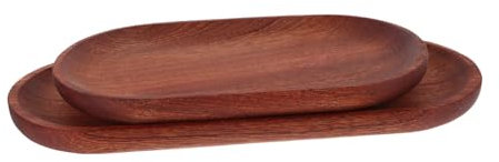 POPETPOP 2pcs Wooden Oval Tray for Kitchen Table Decor Rustic Fruit Plate Snack Tray for Living Serving