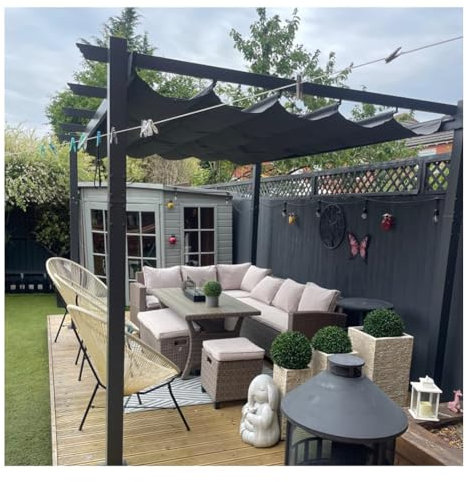 Rygcrud Toiture Rétractable Voile D'ombrage Imperméable Kit De Remplacement Toile D'ombrage pour Pergola pour Terrasse, Barbecue, Auvent Rectangulaire Ondulé(1.2x3m)