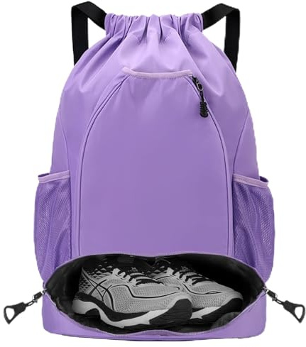 LUKlUP 1 Stück Mode Sport Rucksäcke, Wasserdichte Sporttasche, Große Kapazität Kordelzug Sporttasche, Geeignet für Basketball, Fußball, Schwimmen, Wandern,Tennis und Badminton(violett)