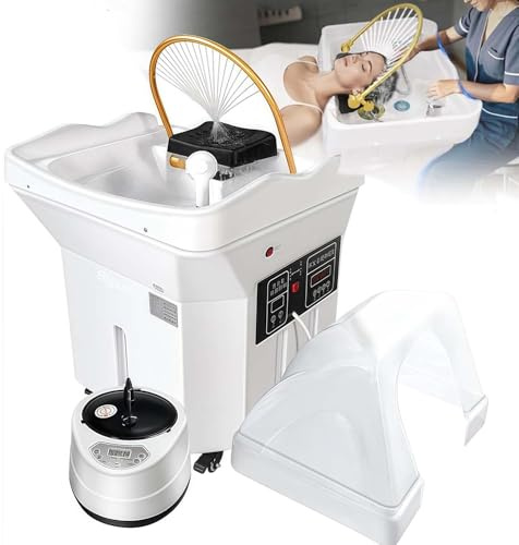 GAOCUNBING Équipement de spa Head avec réservoir d'eau de 60 litres, fonction de fumigation de lit de shampooing de massage, bassin de shampooing de circulation d'eau, équipement de spa thermostatique