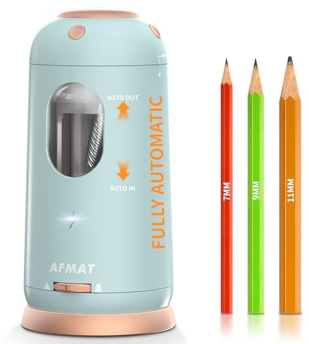 AFMAT Robust Elektrischer Anspitzer USB, Ringpunkt Automatischer Bleistiftspitzer für 7-11,5mm Bleistifte, Wiederaufladbar mit Batterie für Dicke und Dünne Stifte, Blau PSC8