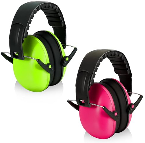 Zuimei 2 Pack Ear Defenders Kids, Adjustable Children Earmuffs Ear Protectors, Noise Cancelling Headphones, Headband Hearing Protection Earmuffs for Boys Girls Baby,Red and Green