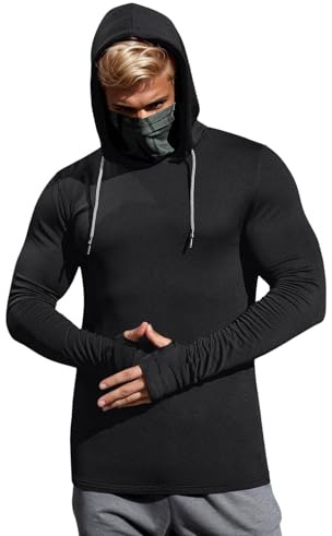 Duohropke Sweat à capuche pour homme - Manches longues - Trou pour le pouce - Pull à capuche - Veste à capuche respirante - Séchage rapide - Rashguard Dry Fit - T-shirt à manches longues avec masque