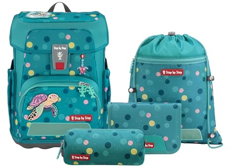 Step by Step Schulranzen-Set Cloud, 5-teilig, ergonomischer Tornister mit Reflektoren, höhenverstellbar mit Hüftgurt, ab der 1. Klasse, 19L