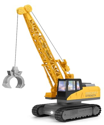 RKIDZ 1:24 RC Crane Truck Remote Controlled Construction Vehicle with Alloy Crane Lift arm end, Rotating Boom, Lights & Sound for Children, ideal for Christmas and Birtday Gifts (Alloy crane)