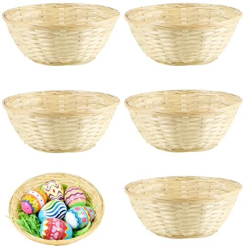 XoeLLe 5 Piezas Decoracion Pascua 20x7cm Cesta Pascua Cestas Tejidas de Bambú de Pascua para Golosinas de Fiesta, Picnic, Cesta Vacía de Regalo para Niñas y Niños, Caza de Huevos de Pascua