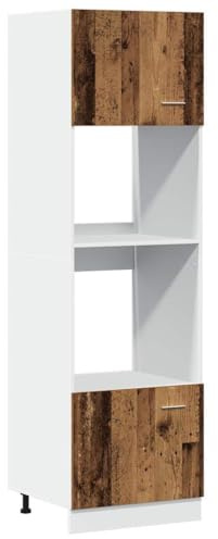 Fisinber Lione - Armadio per forno a microonde in legno anticato, 60 x 57 x 207 cm, in legno con 4 scomparti e direzione della porta selezionabile, per cucina, sala da pranzo, corridoio