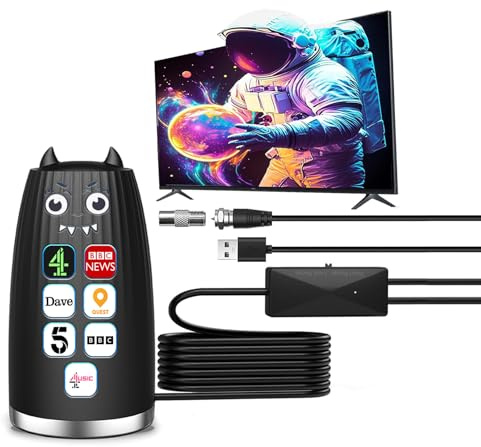 TV Aerial -2026 New upgrade -High Gain Indoor TV Aerial HD Portable Indoor/Outdoor Digital HD Antenna for USB TV Tuner/DVB-T/DVB-T2, 4K 1080P HDTV for All TV - With Magnetic Base [Deep black]