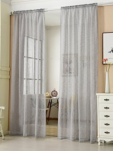 WOLTU 2er Set Gardinen, Vorhänge für Wohnzimmer Kinderzimmer Schlafzimmer, mit Kräuselband, Leinenoptik, Halbtransparent Voile, 140 x 225 cm, Hellgrau