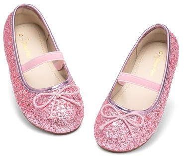 DREAM PAIRS Girls Sparkle Ballet Flats | Soft Latex Insole, Slip-On Quick Wear, Glitter Upper Shine, Bowknot Sweet Style