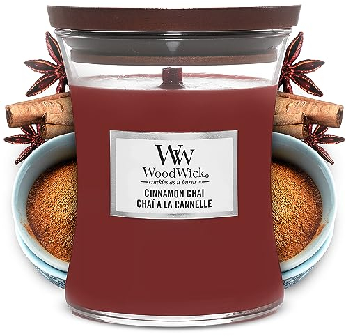 WoodWick Medium Hourglass Scented Candle | Cinnamon Chai | with Crackling Wick | Burn Time: Up to 60 Hours
