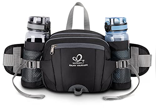 WATERFLY Gürteltasche mit Flaschenhalter, Gurt Verstellt Bauchtasche Hundetraining Handyfach Wasserdicht Hüfttasche für Wandern Reise Camping