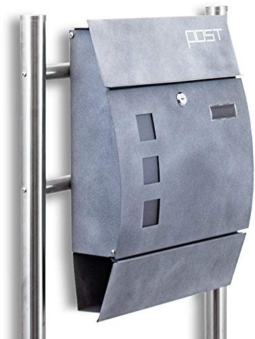 BITUXX® Design Standbriefkasten 16762 Briefkasten Briefkastenanlage Freistehender Postkasten mit Zeitungsfach Beton Optik und Edelstahl Ständer