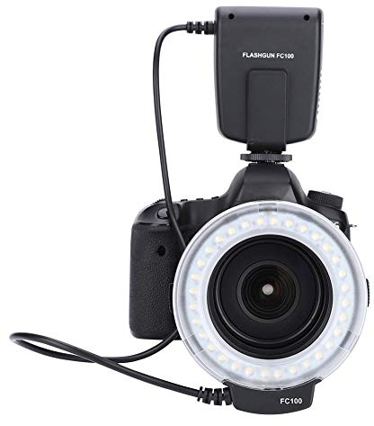 VBESTLIFE FC-100 Macro Anneau Flash LED Universel, Studio Photographie Lumière 5000K Réglable à 7 Niveaux avec 40.5mm/52mm/55mm/58mm/62mm/67mm/72mm/77mm Bague Adaptateur