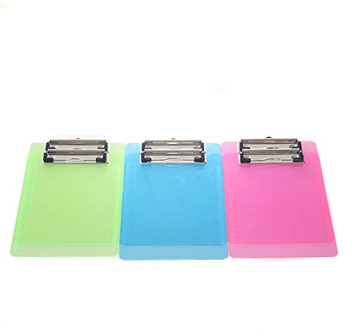 6 Pièces Porte-bloc A5 avec Pince, Transparent Plastique Clip planches pour papier d'écriture Memo des dossiers, Planchettes à pince Idéal pour le Travail Quotidien, lot de 6 en 3 couleurs, TKD8021