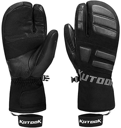 KUTOOK Guantes Manoplas Esquí Calentitos 3M Thinsulate para Hombre Y Mujer, Guantes Snowboard con HIPORA Membrana Impermeable Guantes Ski Nieve Invierno(Gris-L)