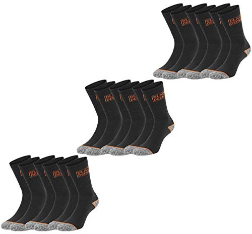 Black+Decker unisex män kvinnor arbetssockor Essential Work Crew strumpor 9-pack svart grå melange 39-42 43-46 47-49 bomull