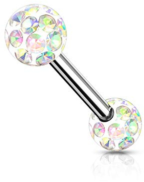 beyoutifulthings Brustwarzen-Piercing 2 Pavé Kristall-Kugeln 5/6mm Brust-Piercing Nippel-Piercing Chirurgenstahl Stab 12/16mm