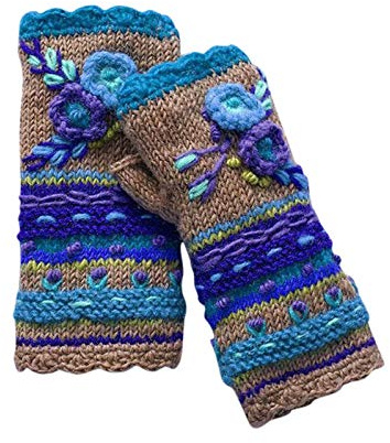 COMIOR Damen Winter Armstulpen Handschuhe Gestrickte Blumen Fingerlose Handschuhe Pulswärmer Strick Kurzer Gestrickte Fäustlinge