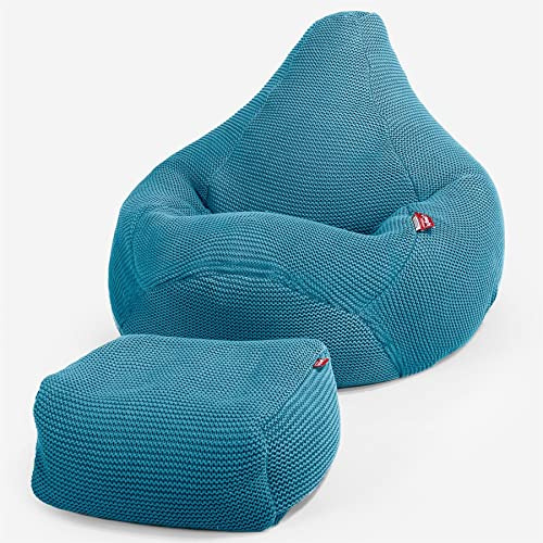 Lounge Pug - Pouf Fauteuil Gamer avec Repose-Pied - Poire - Ellos Tricoté Mer égée