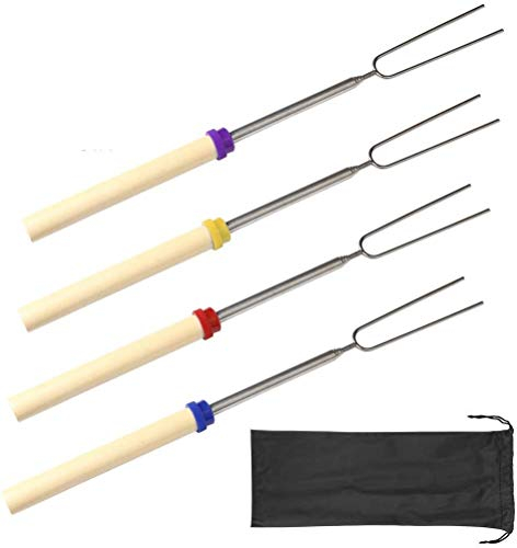 Vastate Marshmallow Röstliche Stöcke, 4 Stück BBQ Gabeln Stöcke mit Aufbewahrungstasche 32inch ausziehbarer robuster roastierender Röstgabeln für Feuerstelle, Lagerfeuer