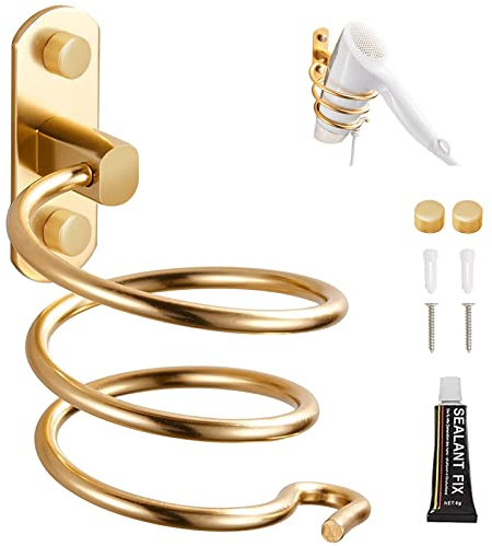 NAMIS Haartrocknerhalter Selbstklebend Fönhalter Ohne Bohren Edelstahl Haartrockner Halterung mit Selbstklebender Kleber und Schrauben Föhnhalterung für Hotel Baderzimmer Wohnzimmer Barbershop (Gold)