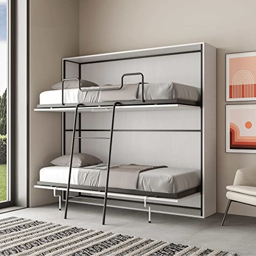 IMAGO FACTORY Kendo Doppio - Mobile Letto a Scomparsa Singolo 2 Letti a Scomparsa (L.200 P.106 H.191) Letto a Scomparsa Orizzontale 100% Made in Italy (Materassi non Compresi, Bianco Frassino)