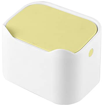 Mini-Mülleimer Desktop-Mülleimer Tischmülleimer Abfalleimer Home Desktop Mülleimer Niedlicher Mini Kreativer Esstisch Kleiner Nachttisch Mit Deckel Presse Mülleimer,Weiß Gelb