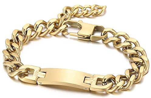 Daesar Armband Edelstahl Männer, Panzer Armband Breit 10MM mit Schild Herren Armbäner Gold Freundschaftsarmband 21.8CM