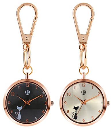 JewelryWe Taschenuhr mit Karabiner Schlüsselanhänger Quarzuhr Analog Strass Uhr für Ärzte Krankenschwestern Sanitäter Köche Gold Weiß
