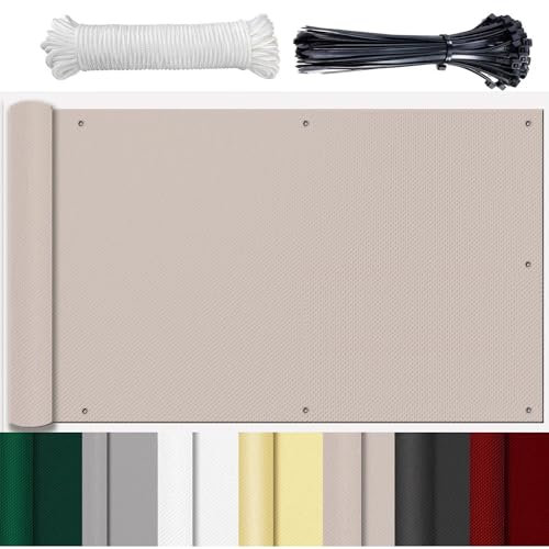 GLIN Protezione per balcone e vista, protezione da vento, per balcone, protezione da vento, per balcone, 100% privacy, per privacy, terrazzo, tortora, 90 x 400 cm