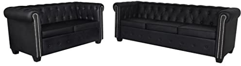 INLIFE Chesterfield Sofa 2-Sitzer und 3-Sitzer Kunstleder Schwarz