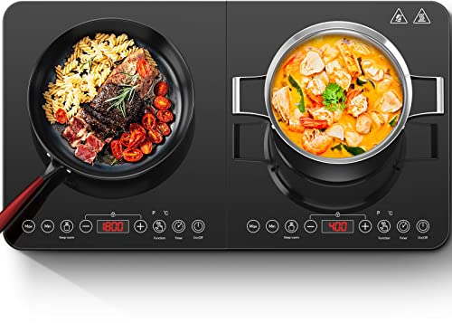 Aobosi Plaque à Induction Portable 2 Feux 3500W - Panneau Cristal Noir Antitraces | 10 Niveaux Température | Minuterie 4H | Verrouillage Enfant (Design Compact, Noir Profond)