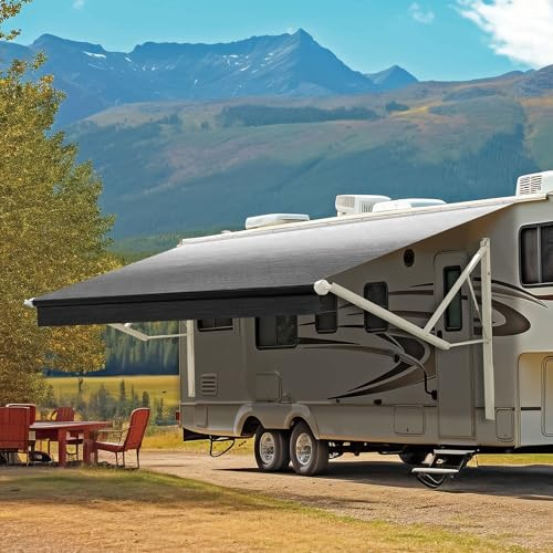 YESCAMP Motorized RV Awning Complete Kit Retractable Electric Camper Awning for RV,Trailers,5th Wheel,Toy Haulers,Motohome RV Trailer Awning for Camper or Home(15Ft,White Frame,Grey Fade)