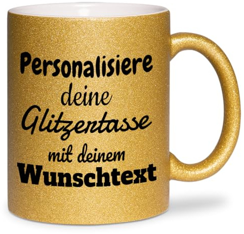 glitzertassen.de® | Personalisiert mit deinem Wunschtext | Tasse mit Glitzer | Geschenkidee | Geburtstag | Kaffeetasse | lustige Sprüche | Keramik | 330 ml | Gold