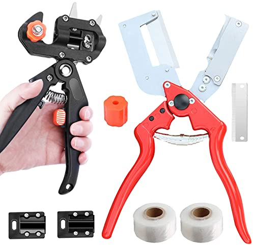 Pfropfen Werkzeug Kit Pfropfschere Ratschenschere Professional Garten Veredelungsschere mit Drei Arten von Klinge, Typ V Typ U und Typ Ω, Ideal zum Pfropfen von Obstbaum für Obstbäume Zweige